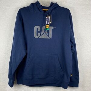 Caterpillar Mens XL Navy Blue Embroidered Logo Fleece Hoodie Sweatshirt NEW